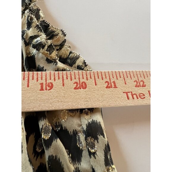 KATE SPADE leopard animal print metallic ruffle sleeveless blouse peplum tie L - Picture 7 of 8